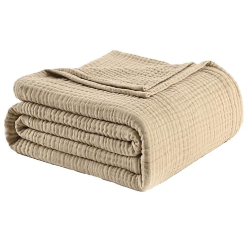 Muslin Blanket 100% Cotton Blanket Throw 50”x65”, Lightweight Breathable Summer Blanket Throw. Supersoft 4-Layer Gauze Throw Blanket for Sofa, Couch, Bed, All-Season Use, Sand