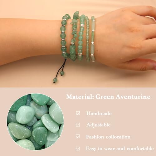 5Pcs Healing Crystal Bracelet for Women Men, Handmade Adjustable Gemstone Bracelets Beaded Reiki Energ Bracelet Set Jewelry Gifts for Women Men - color: Green Aventurine