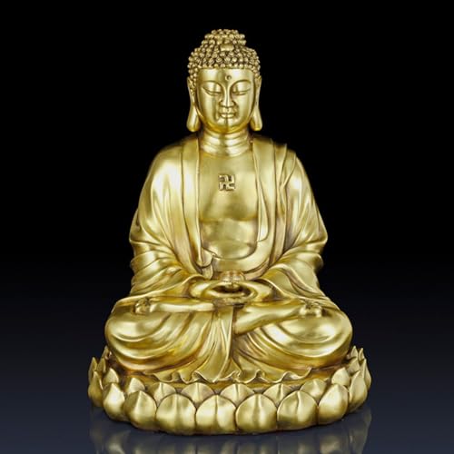 9.8" Gold Buddha Statue for Home Decor – Seated Meditating Buddha Figurine, Brass Zen Sculpture for Spiritual Living Room, Meditation Corner, Present for Mindfulness - color: Shakyamuni Buddha