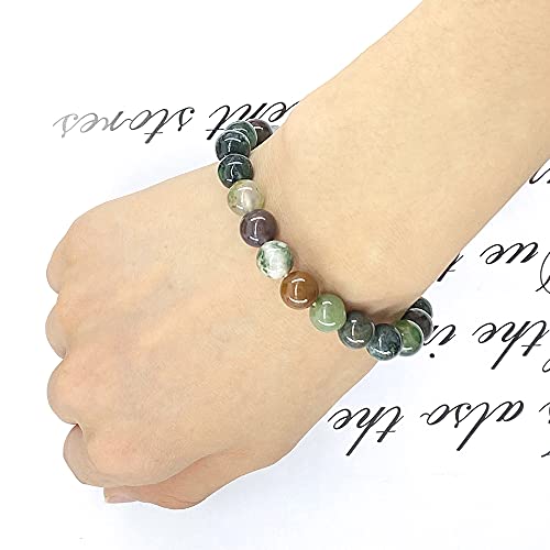 Natural Gemstones Bracelet 8mm Chakra Round Beads Energy Power Crystal Reiki Healing Elastic Stretch 7 Inch for Women Men Unisex - color: Indian Agate