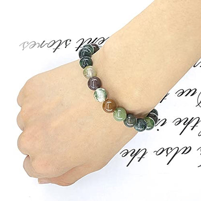 Natural Gemstones Bracelet 8mm Chakra Round Beads Energy Power Crystal Reiki Healing Elastic Stretch 7 Inch for Women Men Unisex - color: Indian Agate
