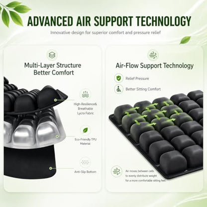 Inflatable Travel Seat Cushion for Airplane, Press-to-Inflate Air Cell Cushion, Portable & Foldable for Long Sitting, Car, Office, Wheelchair (49-Cell Air Cushion)