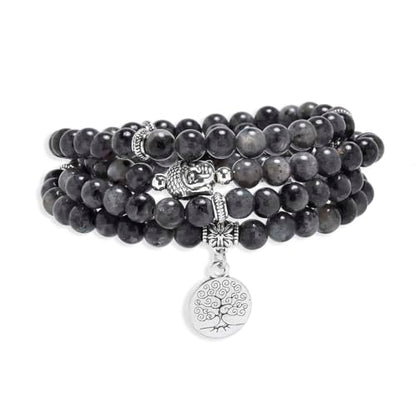 Tree of Life Charm Bracelet or Necklace - 108 Buddha Beads, Handmade Mala Meditation Jewelry, Prayer Beads for Yoga - style: Labradorite