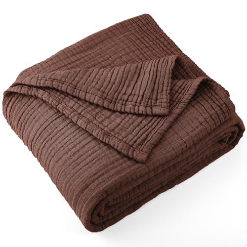 Carriediosa 100% Cotton Muslin Throw Blanket 70" X 80" Twin Size，4-Layers Summer Gauze Throws for Bed Couch，Soft Lightweight Breathable Linen Blankets Bedspread for Adults All Season，Dark Brown - color: Dark Brown, size: Twin