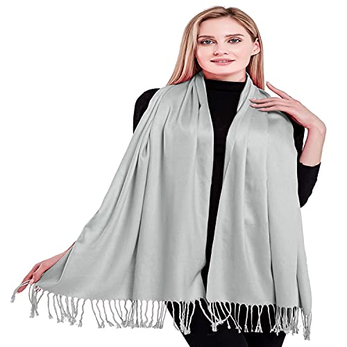 CJ Apparel Solid Color Tassels Design Nepalese Shawl Scarf Wrap Stole Throw Head Wrap Pashmina Gift Hand Made in Nepal New - color: Light Grey 442