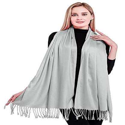 CJ Apparel Solid Color Tassels Design Nepalese Shawl Scarf Wrap Stole Throw Head Wrap Pashmina Gift Hand Made in Nepal New - color: Light Grey 442
