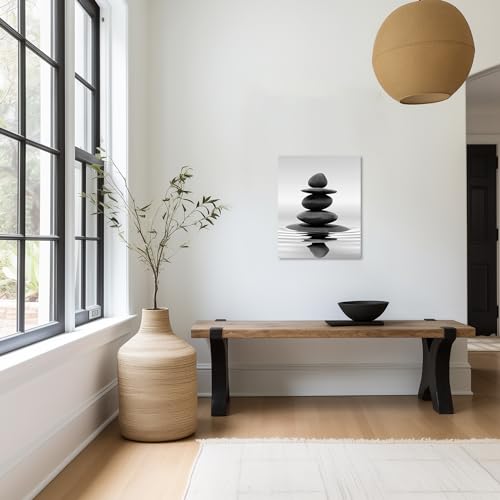 LZIMU Black and White Zen Wall Art Stones in Water Pictures Print on Canvas for Bathroom Yoga Meditation Spa Room Living Room Bedroom Wall Decorations Framed (Zen-1, 12"x18" (30x45cm)) - size: 12.00" x 18.00"