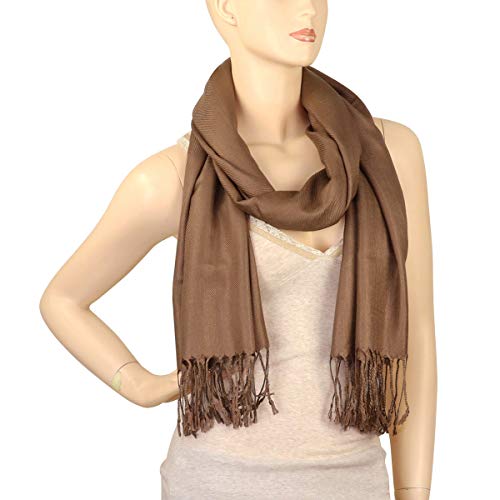 Falari Women's Soft Solid Color Pashmina Shawl Wrap Scarf, for Wedding, Bridesmaid Gifts, Evening Dress - color: Brown