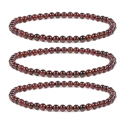 Justinstones Gem Semi Precious Gemstone 3pcs 4mm Round Beads Stretch Bracelet 6.5 Inch Unisex - color: Garnet