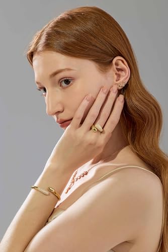 Gold Cuff Bracelets for Women, 14K Gold Plated Open Cuff Bangle Bracelet with CZ Pave, Minimalist Stackable Chunky Gold Bracelet for Women