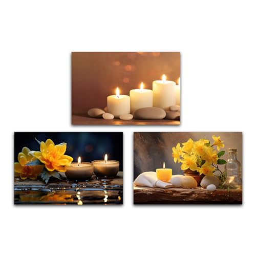 LZIMU Zen Wall Art Bathroom Decor 3 Panels Yellow Orchid Candle and Bath Towel Canvas Prints Zen Meditation Painting for Yoga Spa Decor Framed (Zen-3, 12.00"x16.00"x3P) - color: Zen-3, size: 12.00"x16.00"x3P