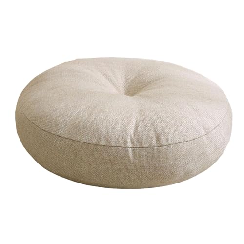 Meditation Cushion Round Floor Pillow Premium Cotton Linen Multifunctional 50x15cm for Tea Ceremony Chair Sofa Bedroom Office, Beige - color: Beige
