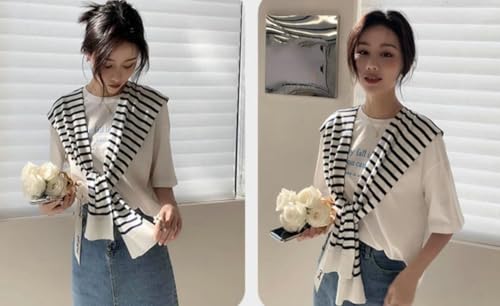 Womens Striped Pashmina Shawls and Wraps Knitted Sweater Casual Shawl Wraps Scarf Cardigan Cape Coverup Shoulder Top