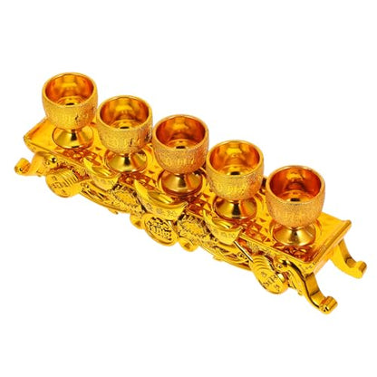 Buddhist Water Offering Cup Set Golden Mini Plastic Buddhist Chalice Cups with Base Temple Worship Mug 5pcs Blessing Goblets