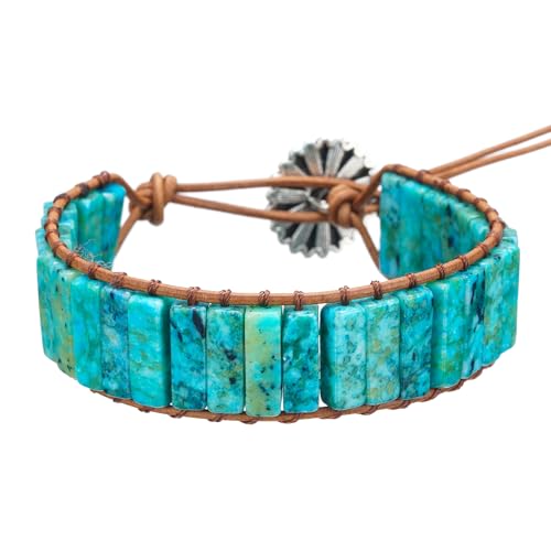Plumiss Women Boho Handmade Natural Stone Crystal Leather Bead Wrap Bracelets Collection - style: Chrysocolla 1W
