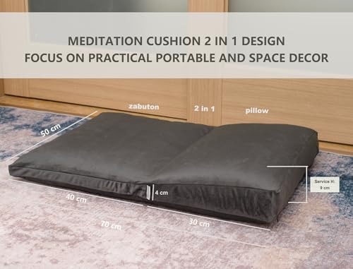 Meditation Cushion,Velvet Meditation Pillow and Zabuton 2-in-1 Portable Design(50 * 70CM). (Dark Gray, Service H：9cm)