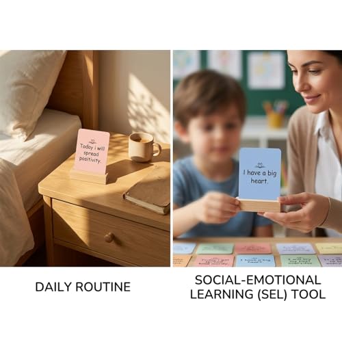 Affirmation Cards for Kids - 30 Daily Positive Affirmations Cards with Wooden Stand - Mindfulness Cards for Anxiety Relief, Self Care & Confidence Building - Encouragement & Motivational Gifts for Boys & Girls