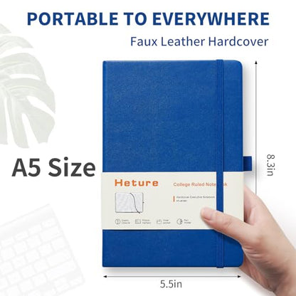 Heture Hardcover Notebooks, A5 Lined Journals Notebook for Writing 160 Pages, 8.2 x 5.5 inch, Classic Ruled Notebooks for College/Work/Travel (Lined-3 Pack, Blue) - color: Blue, style: Lined-3 Pack