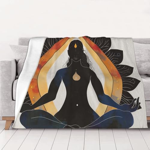 Flannel Throw Blanket 50x40 Inch, Yoga Meditation Prints Anti-Pilling Warm Fuzzy Blankets for Bed Sofa Couch Travel - color: Yoga Meditation, size: 50x40 Inch