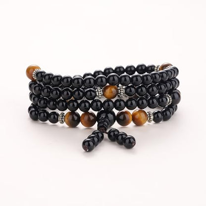 108 Beads Obsidian Stone Mala Bracelet Necklace - style: Red Tiger Eye & Onyx