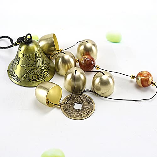 Lucky Wind Chimes Fengshui Bell Copper Alloy Dragon Bell 6 Bells Hanging Wind Bell for Home Garden Hanging Good Luck Blessing