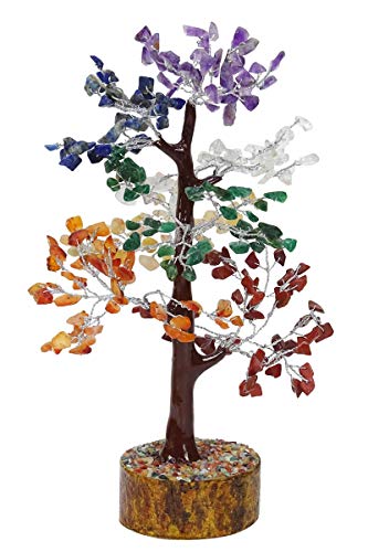 HARMONIZE Seven Chakra Spiritual Feng Shui Bonsai Tree Gift Reiki Healing Crystal Table Decor - color: Multicolor (Seven Chakra1), size: RED GIFT POUCH