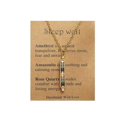 Healing Crystal Necklace for Women Men Natural Stone Beads Pendant Necklace Spiritual Anxiety Necklace Empath Protection New Beginnings Gifts Jewelry - color: Sleep Well