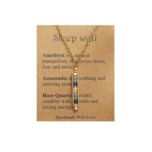 Healing Crystal Necklace for Women Men Natural Stone Beads Pendant Necklace Spiritual Anxiety Necklace Empath Protection New Beginnings Gifts Jewelry - color: Sleep Well