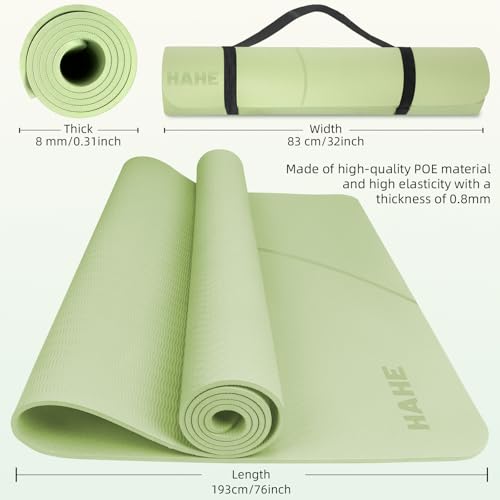 Large Yoga Mat Thick, 76"x32"x0.31"Wide POE Exercise Mat with Non-Slip Surface & Carry Strap, Anti-Tear Workout Mat for Yoga, Pilates, Fitness - color: Light Green