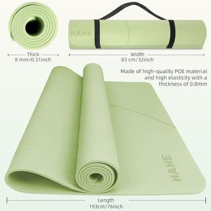 Large Yoga Mat Thick, 76"x32"x0.31"Wide POE Exercise Mat with Non-Slip Surface & Carry Strap, Anti-Tear Workout Mat for Yoga, Pilates, Fitness - color: Light Green