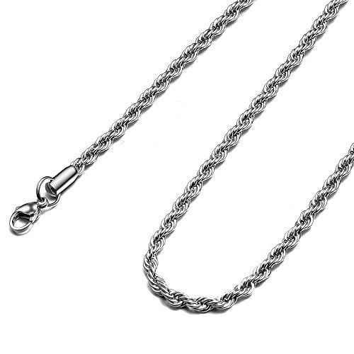 Twist Chain Necklace - Stainless Steel Rope Jewelry for Men & Women - size: 20 Inches, style: 5 mm Wide