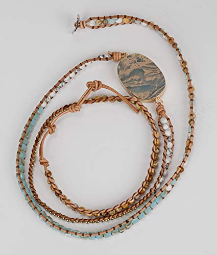 New! Dazzling Handmade Leather Wrap Bracelet Collection - style: 5 Wrap Agalmatolite