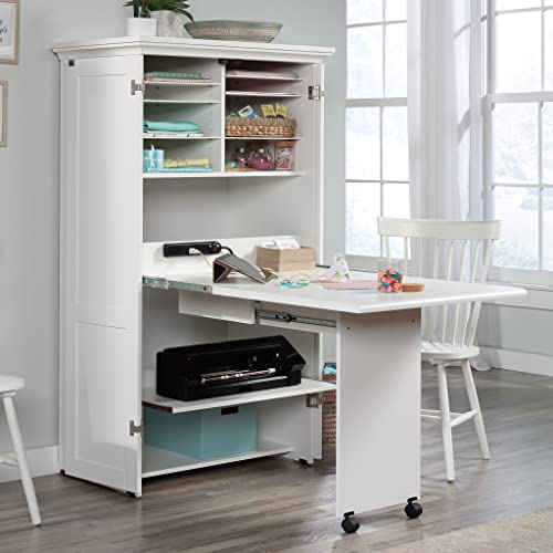 Sauder Miscellaneous Storage Craft & Sewing Armoire, L: 35.11" x W: 21.81" x H: 61.58", Glacier White finish - color: Glacier White