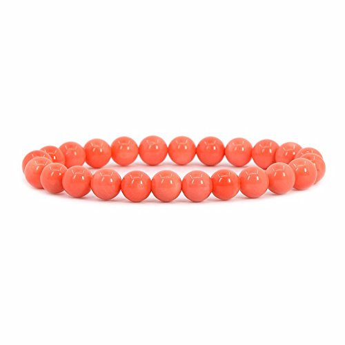 Justinstones Gem Semi Precious Gemstone 8mm Round Beads Stretch Bracelet 7 Inch Unisex - color: Dyed Orangered Coral