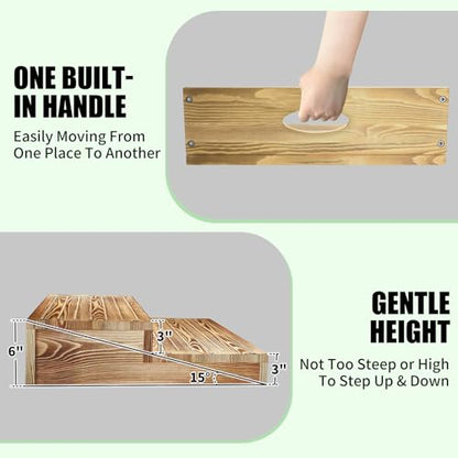 Wooden 2 Step Stool for High Beds, Moderate & Applicable 2-Step Stools for Seniors, Solid Wood steppingStool, Built-in Handle for Easy Carrying, 20.0" W - size: 20.0" W