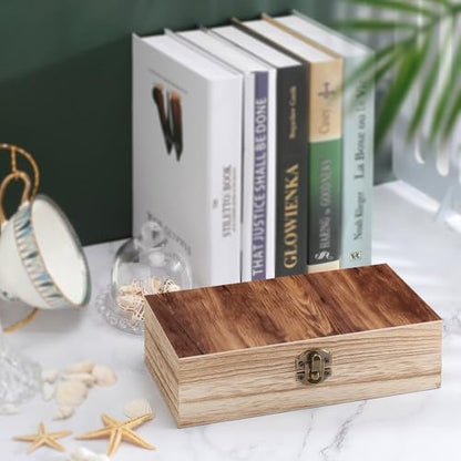 Brown Wood Grain Wooden Storage Box with Hinged Lid And Front Clasp Decorative Storage Keepsake Boxes Wooden Gift Jewelry Organizer Boxes Office Desk Organizer