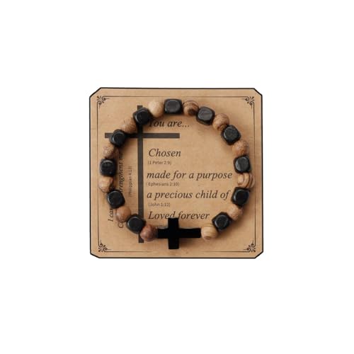 MILAKOO Wooden Bracelet with Black Stainless Steel Cross Charms Bead Christian Gifts for Women Men - color: D4