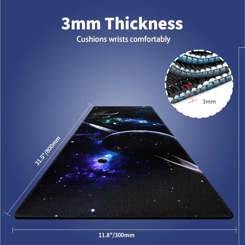 Extra Large Gaming & Office Mouse Pad (31.5" x 11.8") – Space Planets Navy Blue Galaxy, Premium Anti-Slip XXL Desk Mat with Durable Stitched Edges - color: Design WKLXD035