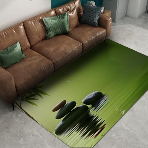 Healing Tranquil Green Carpet Low Pile Dense Pile Zen Decor Area Rugs 3'3"x5' for Home Office Meditation Yoga Floor Mat for Study Room - size: 3'3" x 5'