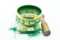 3.75" Tibetan Meditation Yoga Singing Bowl Green Set with free Wooden Mallet and Silk Cushion from Nepal, Singing bowls. (Green) - color: Green