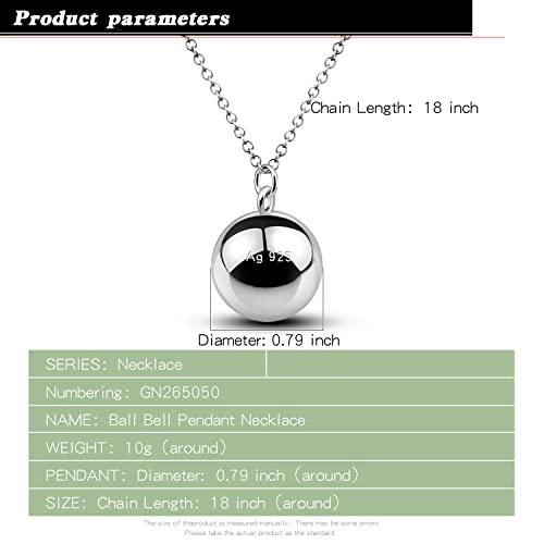 Dankadi 925 Sterling Silver Harmony Ball Necklace Brilliant Chime Bola 20MM Pendant Choker 18" 20" 22" 24" 26" Beads & O-Chain Women Jewelry Gifts For Pet Cats & Dogs (O-chain, 22 inch)