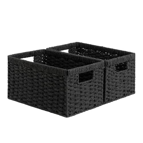 StorageWorks Pantry Baskets, Wicker Storage Baskets for Organizing, Pantry Organizers and Storage, Medium, Black, 2-Pack - color: Black (Paper Rope), size: 2x 13¼"L x 8¼"W x 7"H