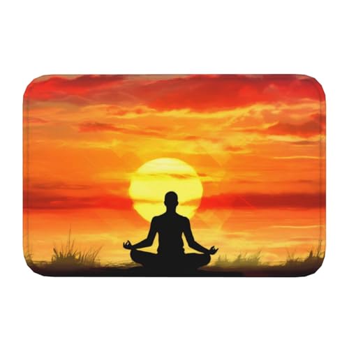 Yoga Meditation Print Flannel Anti-Slip Mat 16x24in Polyester Floor Covering, Full Single-Side Printed - color: Yoga Meditation