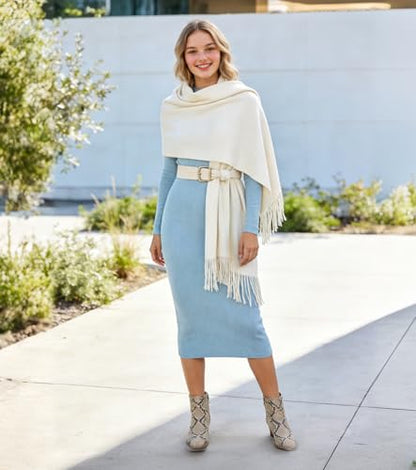 Winter Soft Long Scarf, Pashmina Shawls and Wraps, Warm Large Scarves for Men Women Evening Dress Wedding - color: Milky White