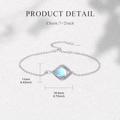 PELOVNY Celtic Knot Bracelet for Women 925 Sterling Silver Infinity Gemstone/Birthstone Bracelets Birthday Christmas Jewelry Gifts for Mom Daughter Wife - color: 01-Celtic-Moonstone