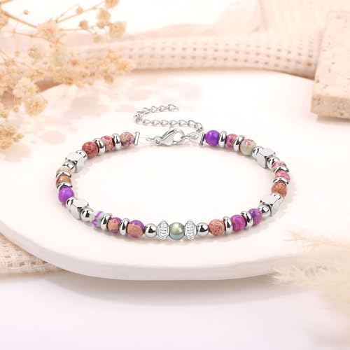 JoycuFF 𝗚𝗶𝗳𝘁𝘀 𝗳𝗼𝗿 𝗪𝗼𝗺𝗲𝗻 𝗠𝗼𝗼𝗻𝘀𝘁𝗼𝗻𝗲 𝗕𝗿𝗮𝗰𝗲𝗹𝗲𝘁 Amazonite Colorful Imperial Jasper Stainless Steel Beads Bracelets, Graduation Christmas Valentines Mothers Day Birthday Gifts - style: Always Remember-Colorful Imperial Jasper