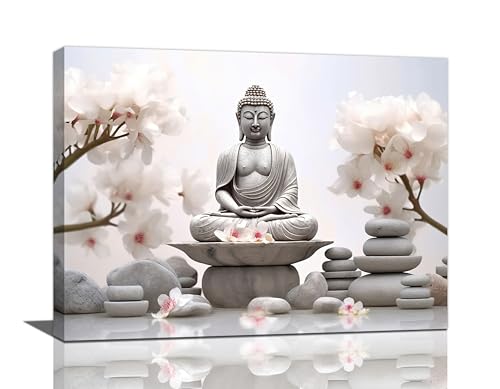 yerretin Buddha Zen Wall Art Buddhist Pictures Wall Decor Blossom Statue Canvas Meditation Painting Modern Artwork Home Decoration for Bathroom Living Room Bedroom Spa Yoga Framed 16"x12" - color: Zen, size: 16"L x 12"W