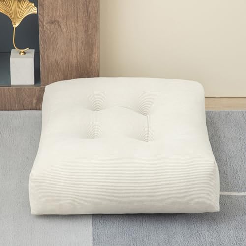 Meditation Floor Pillow, Large Square Large Pillows Seating for Adults, Tufted Corduroy Waterproof Seat Cushions for Outdoor Yoga Tatami Bedroom Living Room (Off-White, 18x18x5 in)