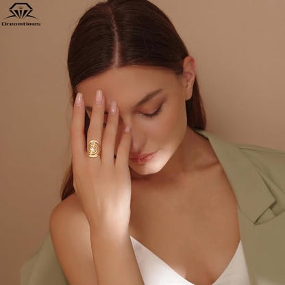 Dreamtimes Cho Ku Rei Reiki Ring Protection Healing Symbol Yoga Rings For Women Sacred Geometry Stainless Steel Energy Yoga Power Ring Sacred Geometry Amulet - color: Gold
