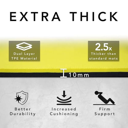 Large Exercise Mat – Extra Thick 10mm Workout Mat (72"x32") – Non-Slip TPE Yoga Mat for Women & Men – Pilates, HIIT, Fitness & Home Gym Mat – Includes Free Carry Bag - color: Yellow - Printed